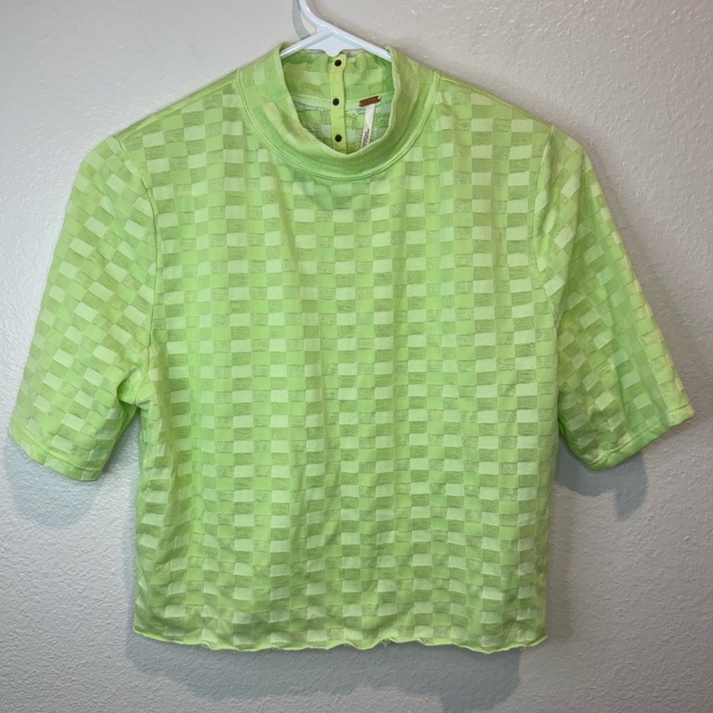 Free People Neon Lime Checkerboard Cropped Top